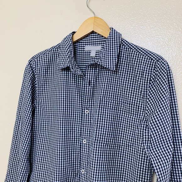 Nordstrom Boys Poplin Button Shirt Collared XL Navy Eclipse Mini Check - Picture 4 of 9